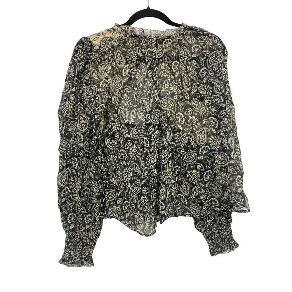 Boden Womens Swing Top UK 14 US 10 Black Paisley Ruffled Cottagecore T1231 NWT